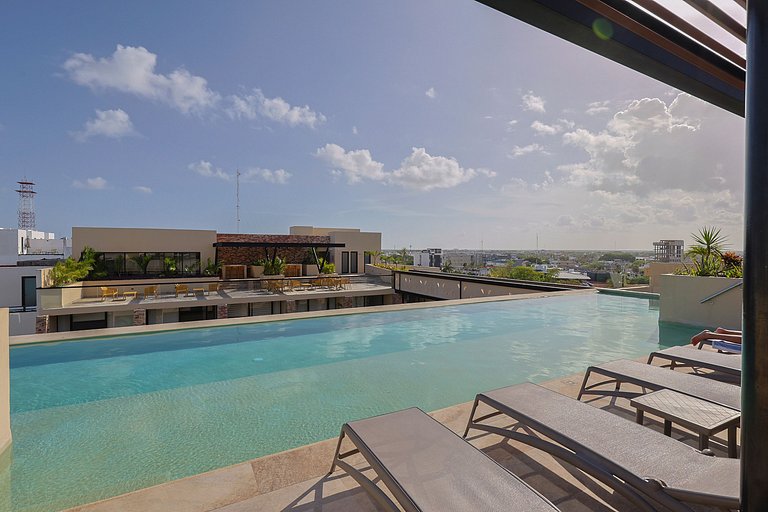 Estudio Acogedor | Balcón |Alberca en Rooftop