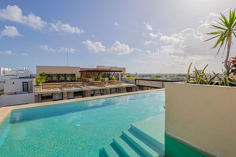 Estudio Acogedor | Balcón |Alberca en Rooftop