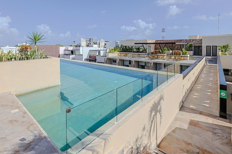 Estudio Acogedor | Balcón |Alberca en Rooftop